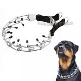 Training Metal Gear Prong Dog Collar with Quick Release Snap Buckle and Rubber Caps Plated Pet Collar 